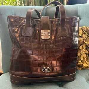 Dooney & Bourke Dark Brown Croc-Embossed Slim Tote